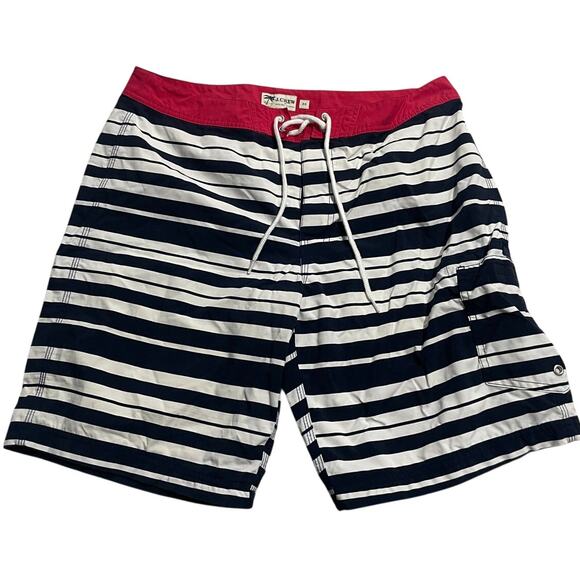 NWT J Crew Striped Swim Shorts Lined Suit Trunks C4418 Mens 33 Nylon Blue White - Picture 1 of 7
